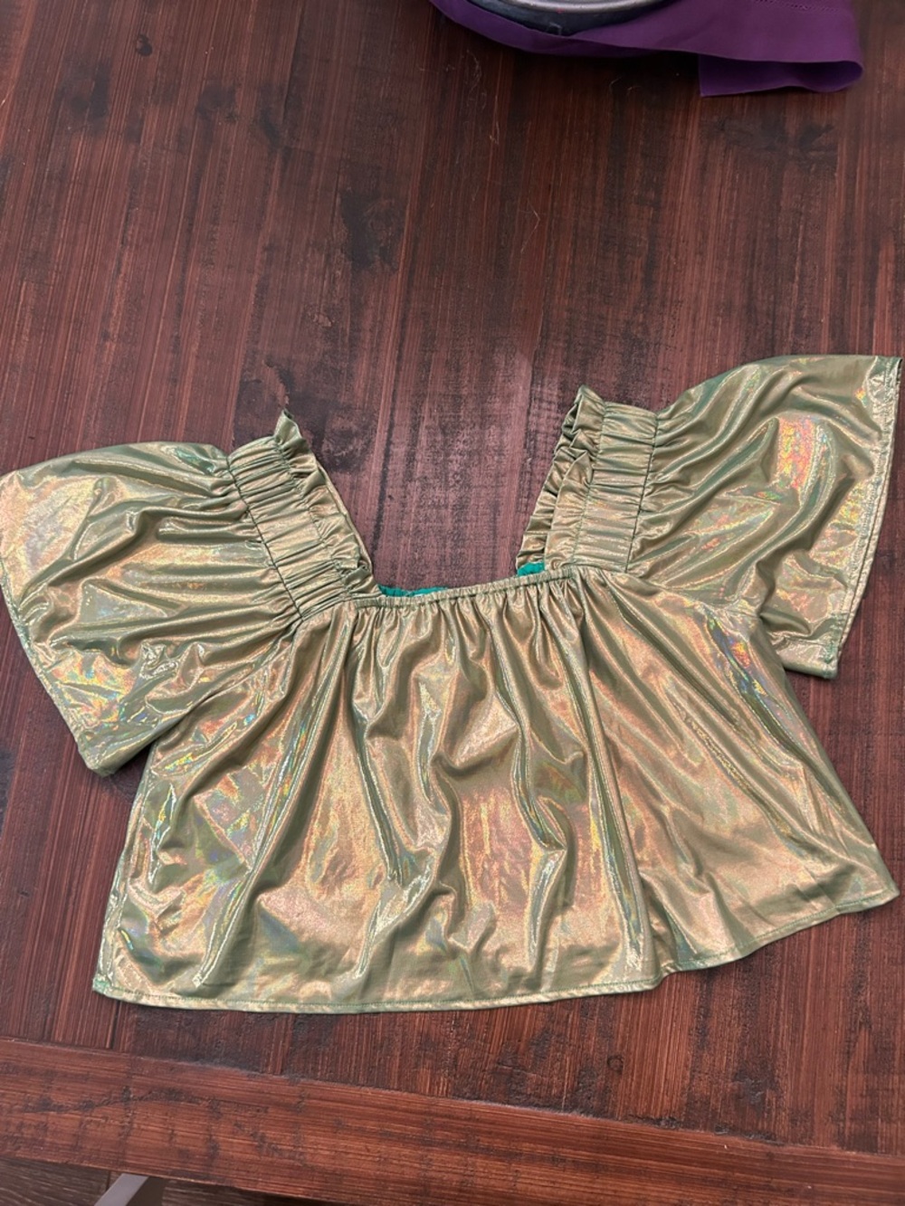 QUEEN OF SPARKLES Metallic Green  Crop Top